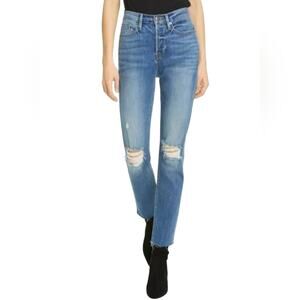 FRAME Le Beau Ankle Straight Leg Boyfriend Jeans In Cleo Rips 27